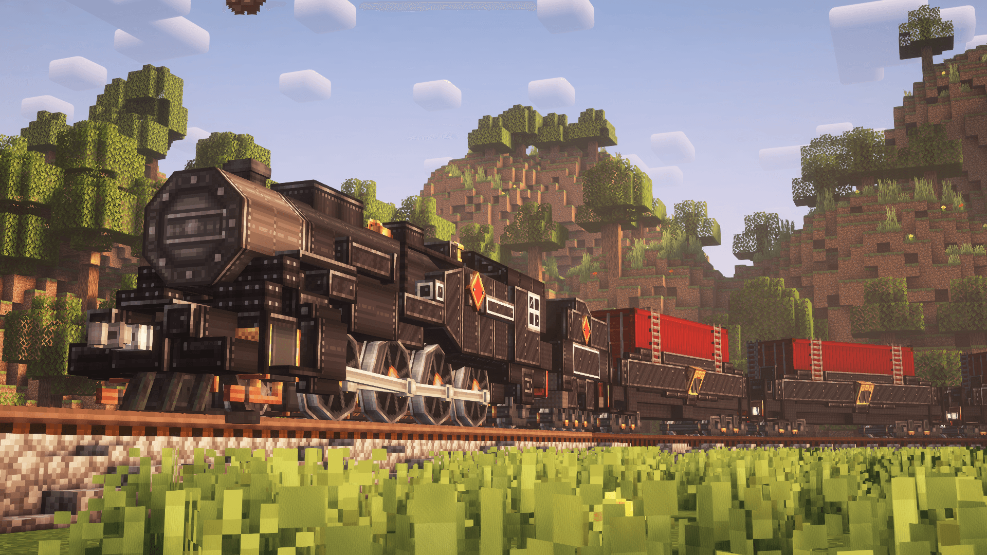 Minecraft train built with the mod crate